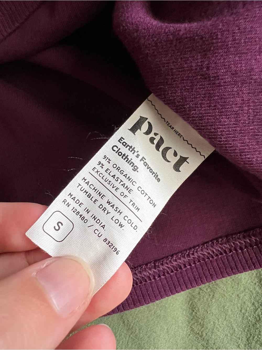 ‼️NWOT: Pact Organic Cotton Cropped Purple Ribbed Long Sleeve Top - S - Picture 6 of 7